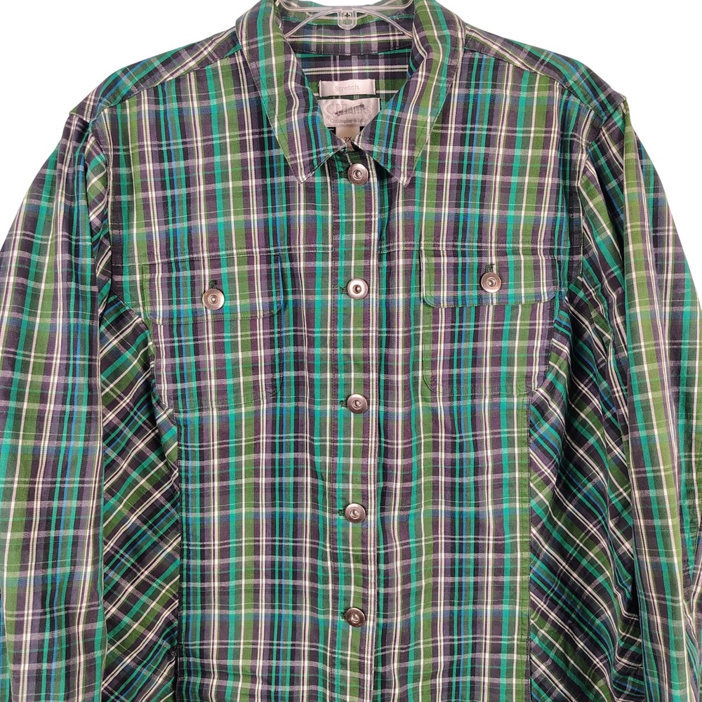 CJ Banks Womens 2X Heavyweight Plaid Shirt Jacket Green Cotton Gorpcore Shacket